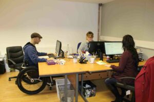 working at desks