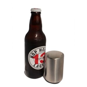 Automatic push-down bottle opener by bottle - adaptive kitchen equipment. Suitable for reduced hand function: tetra, quad, cerebral palsy, SCI, spinal cord injury, stroke and more.