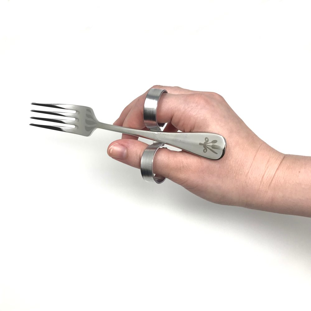 Cutlery with Loops - fork with loops on hand. Suitable for reduced hand function: tetra, quad, cerebral palsy, SCI, spinal cord injury, stroke and more.