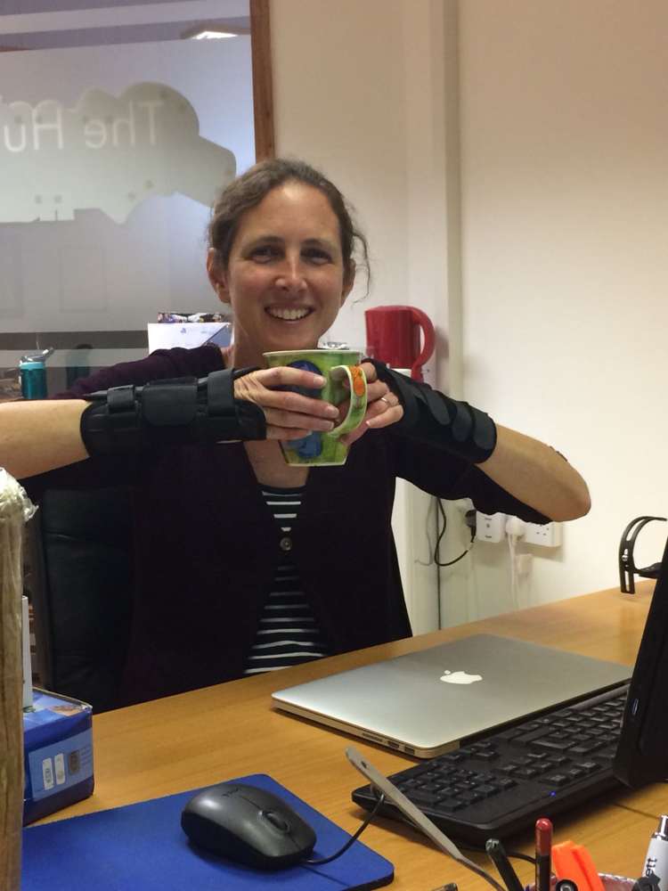 Clare testing out wrist splints